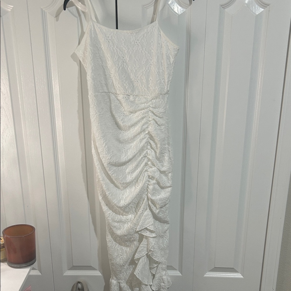 SHEIN White Ruched Midi Dress